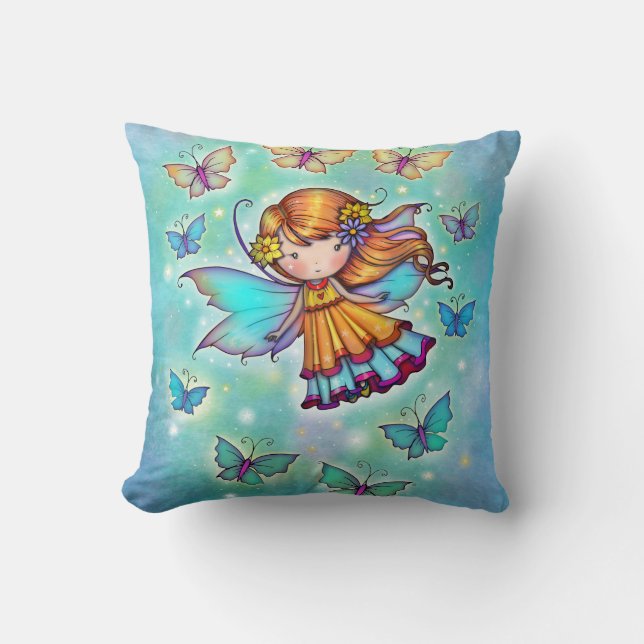 Coussin Parmi les papillons Sweet Fairy par Molly Harrison (Recto)