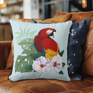 Coussin Parrot floral rouge Macaw Tropical Bird