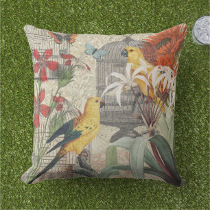 Coussin Parrot Jaune Tropical Antique Fleur