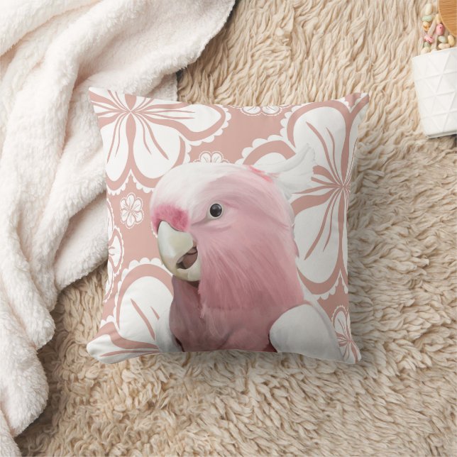 Coussin Parrot rose pâle sur Abstrait rose pâle (Couverture)
