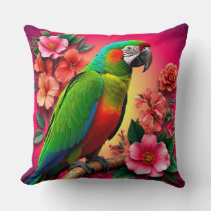 Coussin Parrot Vibrant Perché Sur Une Branche