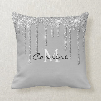 Coussin Parties scintillant à goutte d'argent Monogramme P