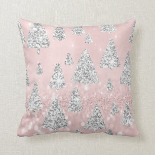 Coussin Parties scintillant Arbres de Noël Rose d'hiver gr