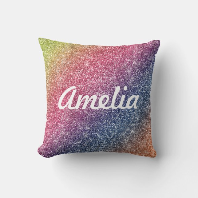 Coussin Parties scintillant arc-en-ciel de la fille Monogr (Recto)