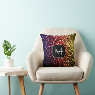 Coussin Parties scintillant arc-en-ciel étincelle Monogram