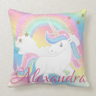 Coussin Parties scintillant arc-en-ciel Unicorne avec nom 