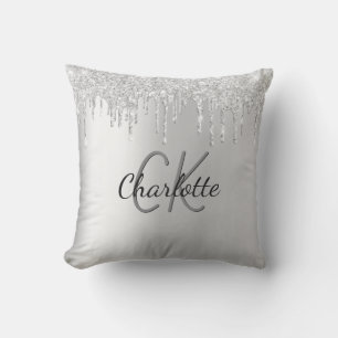 Coussin Parties scintillant argent goutte nom monogramme s