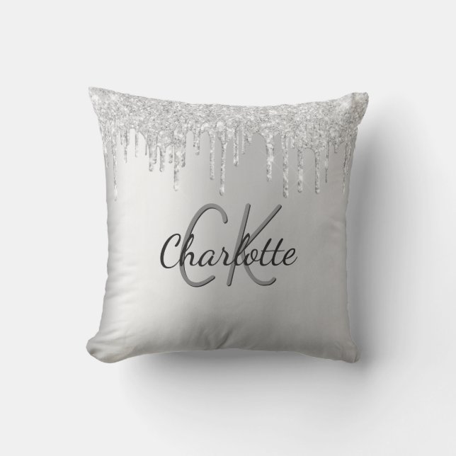 Coussin Parties scintillant argent goutte nom monogramme s (Recto)