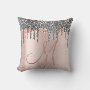 Coussin Parties scintillant argent moderne  Rose Monogramm