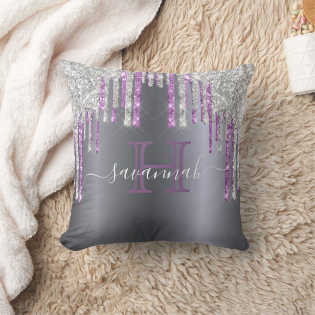 Coussin Parties scintillant argentée violet brillant scrip (Couverture)
