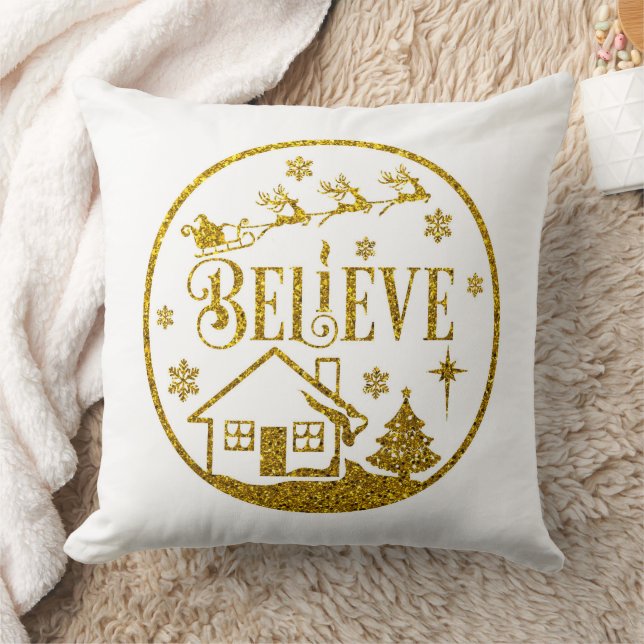 Coussin Parties scintillant blanche et or Croyez Noël Déco (Couverture)
