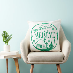 Coussin Parties scintillant blanche et verte Croyez Noël D