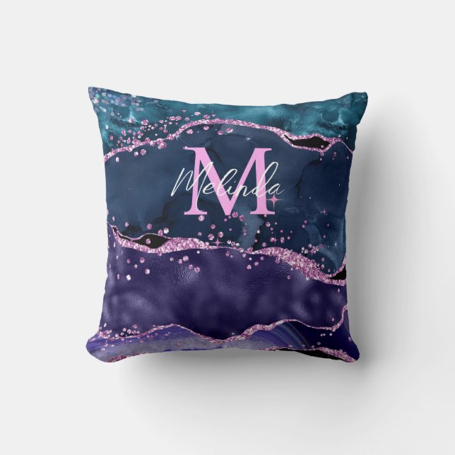 Coussin Parties scintillant bleue et violet marine Agate m (Recto)