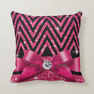 Coussin Parties scintillant Chevron Bling Diamond Bow  fuc