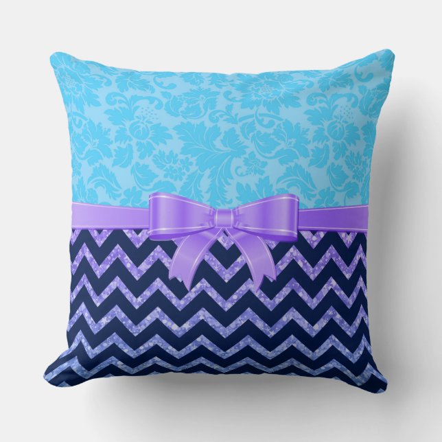 Coussin Parties scintillant colorée Bleu Chevron Bleu Dama (Recto)