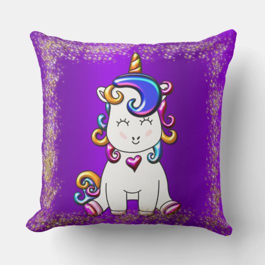 Coussin Parties scintillant colorée Unicorne violet (Recto)