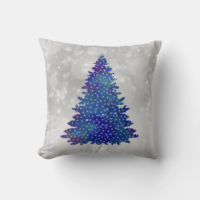 Coussin Parties scintillant d'argent bleu tendance Noël (Recto)