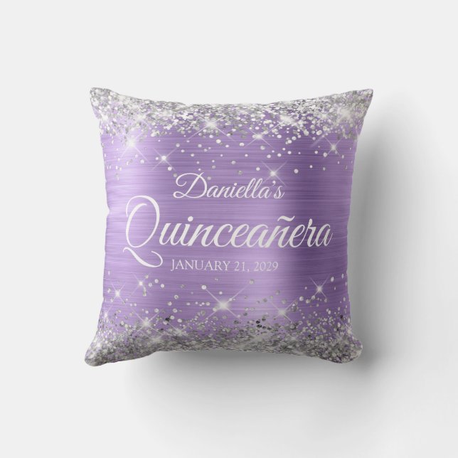Coussin Parties scintillant d'argent clair violet huile Qu (Verso)