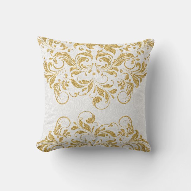 Coussin Parties scintillant de dentelle or floral Texture  (Recto)