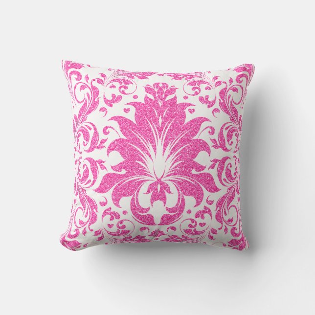 Coussin Parties scintillant de dentelle rose chaud Texture (Recto)