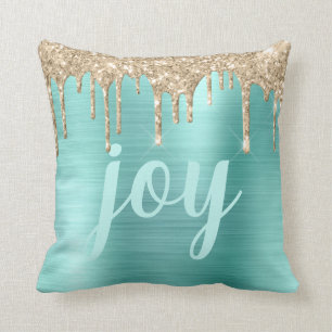 Coussin Parties scintillant de Noël Drives Turquoise typog