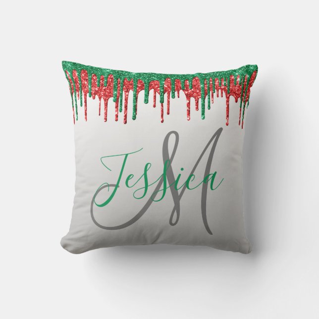 Coussin Parties scintillant de Noël Éclairage Monogramme r (Recto)
