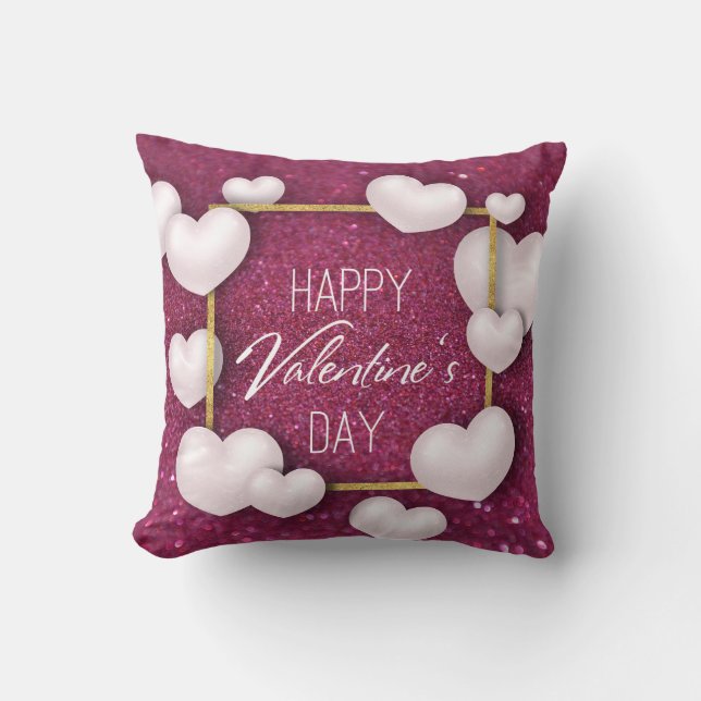 Coussin Parties scintillant des Coeurs blancs de la Saint  (Recto)