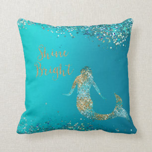 Coussin Parties scintillant d'or Aqua étincelle Mermaid