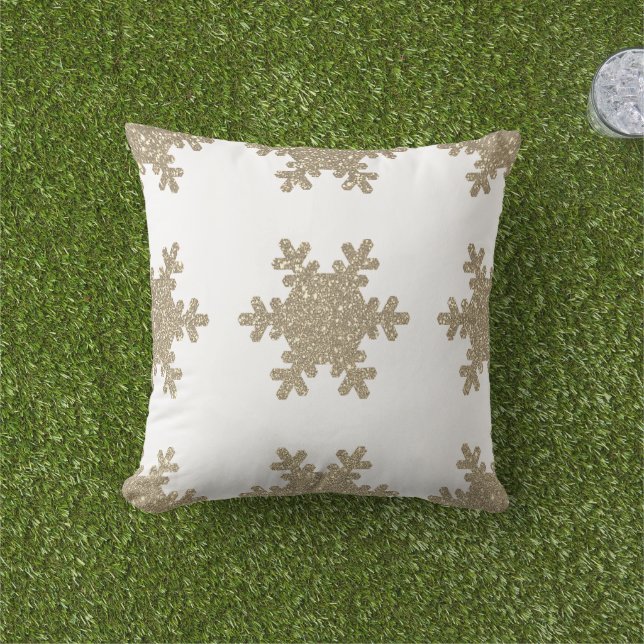 Coussin Parties scintillant d'or Flocon de neige Motif Noë (Herbe)