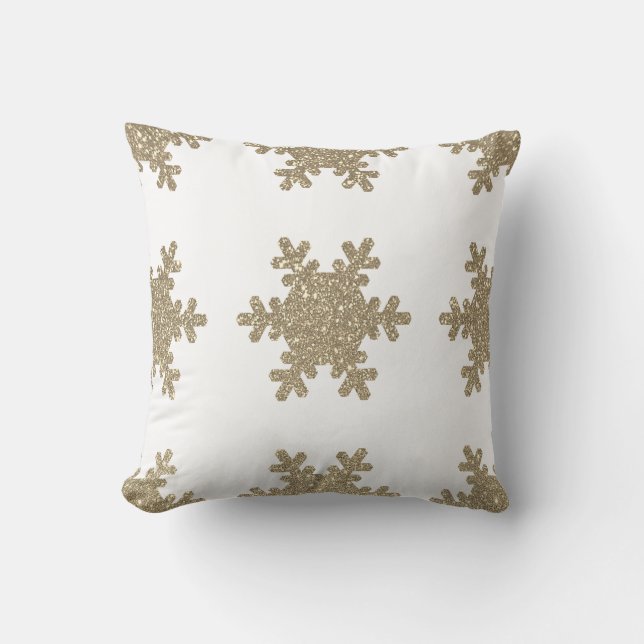 Coussin Parties scintillant d'or Flocon de neige Motif Noë (Recto)