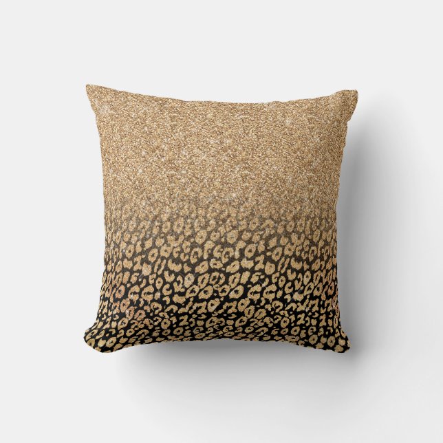 Coussin Parties scintillant d'or noir tendance Leopard Omb (Recto)