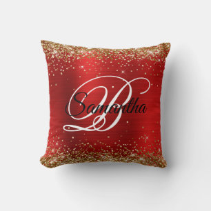 Coussin Parties scintillant d'or Rouge Foil Fancy Monogram