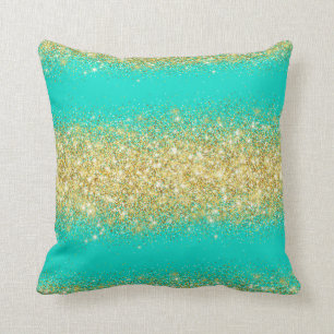 Coussin Parties scintillant d'or Turquoise de luxe