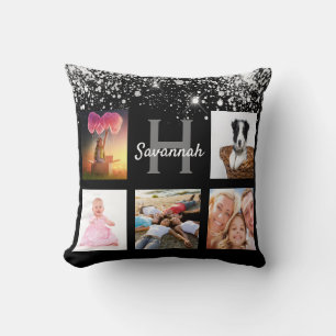 Coussin Parties scintillant en argent noir photo collage n