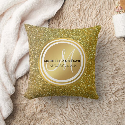 Coussin Parties scintillant en métal brossé or Nom du mono (Couverture)