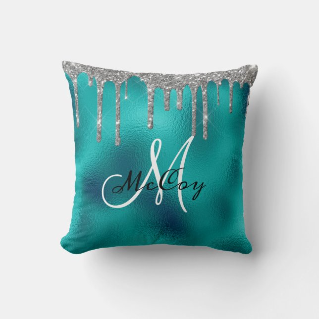 Coussin Parties scintillant en métal Turquoise argent Écla (Recto)