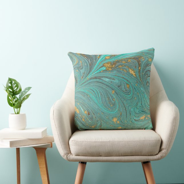 Coussin Parties scintillant en or bleu abstrait (Chaise)