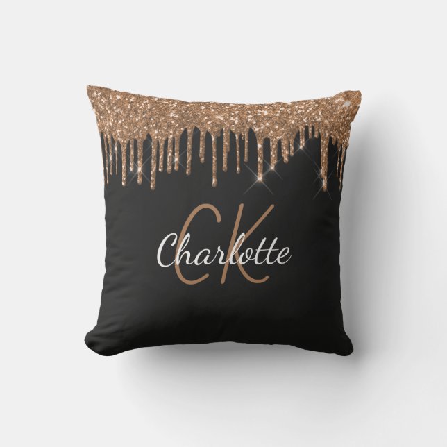 Coussin Parties scintillant en or noir goutte nom monogram (Recto)