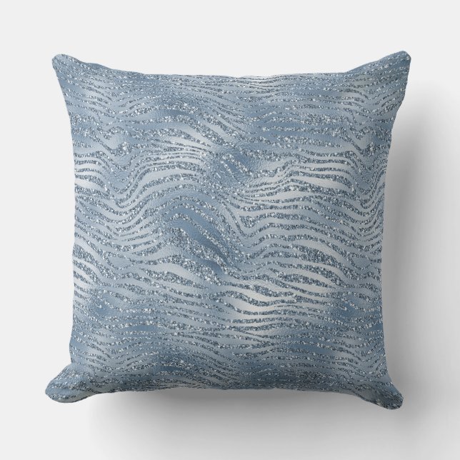 Coussin Parties scintillant en verre bleu Zebra Imprimer (Recto)