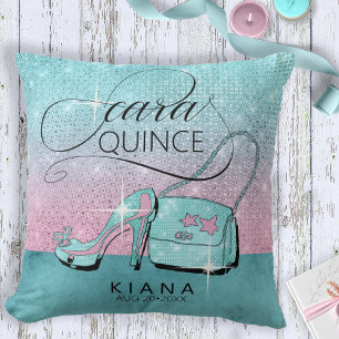 Coussin Parties scintillant et brillant Quinceanera Turquo