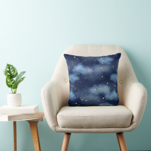 Coussin Parties scintillant Gold Stars Dark Blue Sky Motif