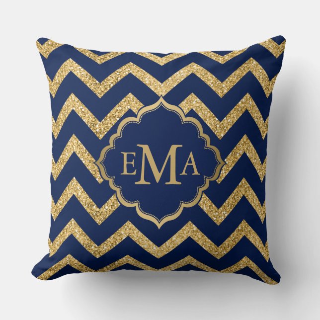 Coussin Parties scintillant or bleu Chevron Zigzag Motif M (Recto)