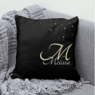 Coussin Parties scintillant Or Faux + Monogramme Or Emboss