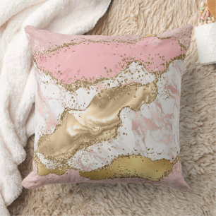 Coussin Parties scintillant or Marbre blanc rose