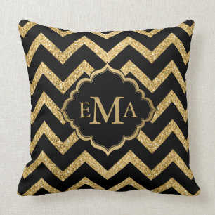 Coussin Parties scintillant or noir Chevron Zigzag Motif M