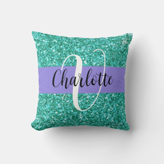 Coussin parties scintillant pétillante turquoise monogramm (Recto)