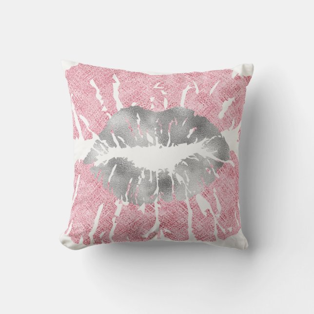 Coussin Parties scintillant rose blanc argenté gris  Kiss  (Recto)