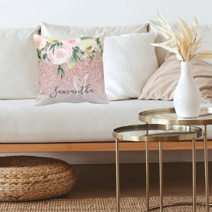 Coussin Parties scintillant rose moderne & Fleurs Étincell