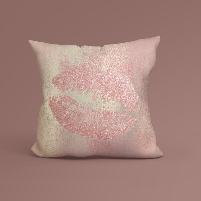 Coussin Parties scintillant rose or Rose bleu  Kiss Lips m (Créateur téléchargé)