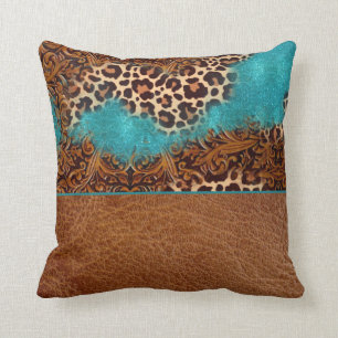 Coussin Parties scintillant Turquoise Occidentale Léopard